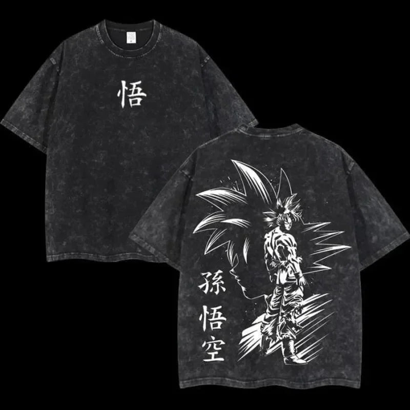T-Shirt Dragon Ball Cosplay – Goku & Vegeta | Oversize Washed, Cotone, Anime Harajuku Streetwear Uomo