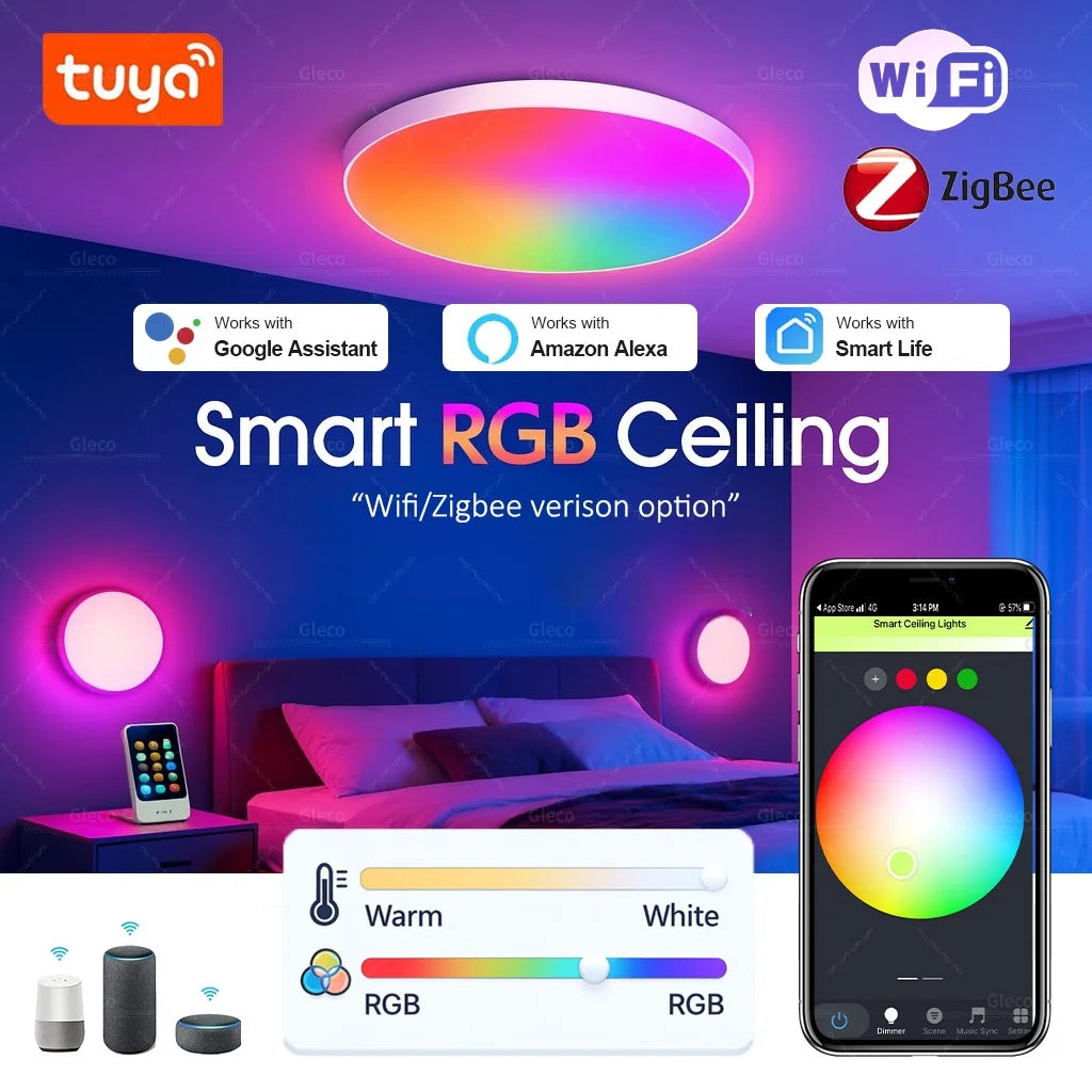 Plafoniera smart RGB+CCT Tuya Wi-Fi o Zigbee