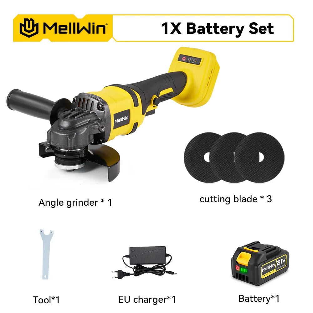 MELLWIN Smerigliatrice Angolare Senza Fili 125mm – Motore Brushless 18V Compatibile Makita