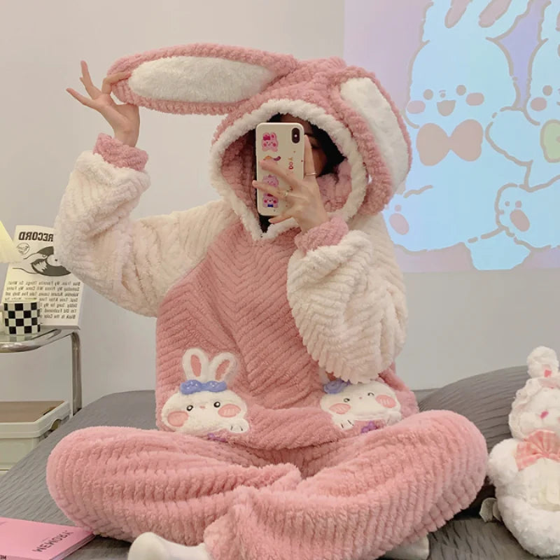 Completo Donna 2 Pezzi con Cappuccio – Felpa e Pantaloni, Stampa Fragole, Caldo e Morbido | Inverno