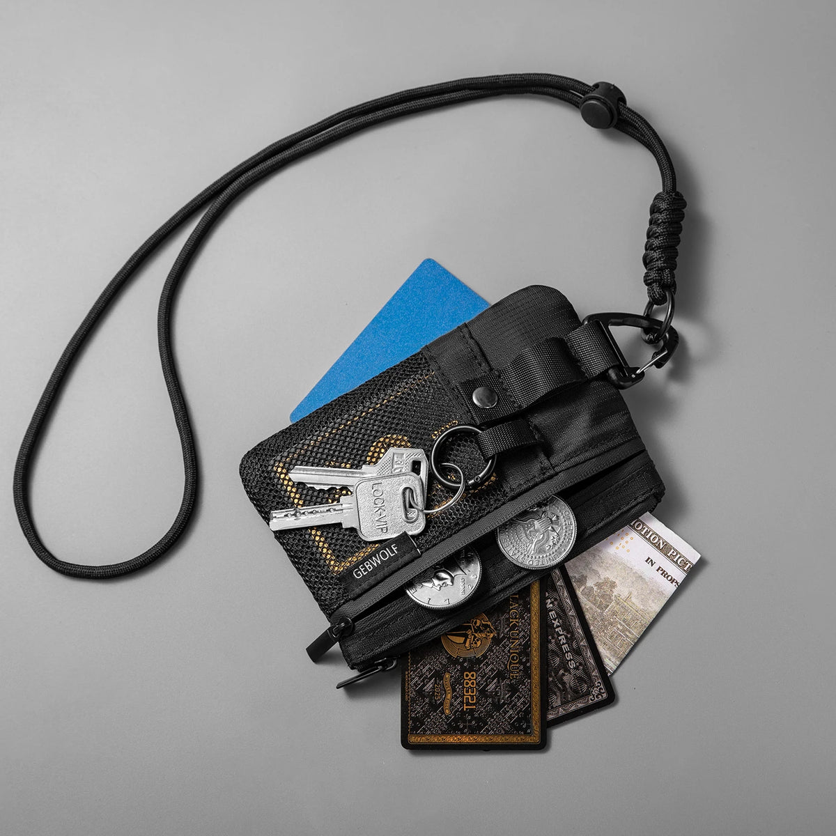 Portafoglio Minimalista con Blocco RFID – Tasca ID, Impermeabile, con Laccetto e Portachiavi