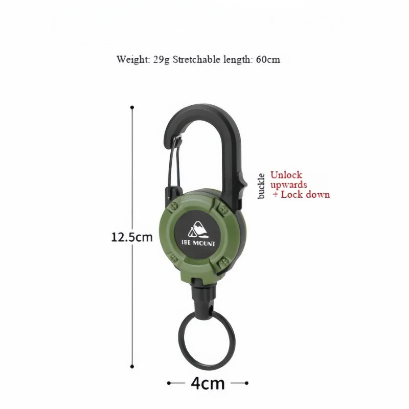 ISE MOUNT Fibbia a sgancio rapido con lucchetto per esterni – Fune in acciaio multifunzione con portachiavi retrattile anti-smarrimento