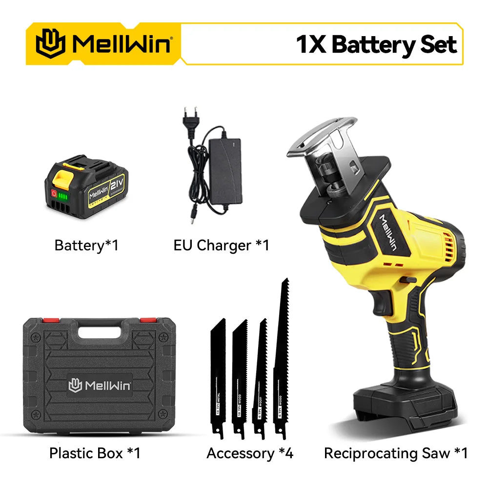 Sega Alternativa Elettrica MELLWIN Brushless con 4 Lame – Legno e Metallo Senza Fili | Compatibile Batteria Makita 18V