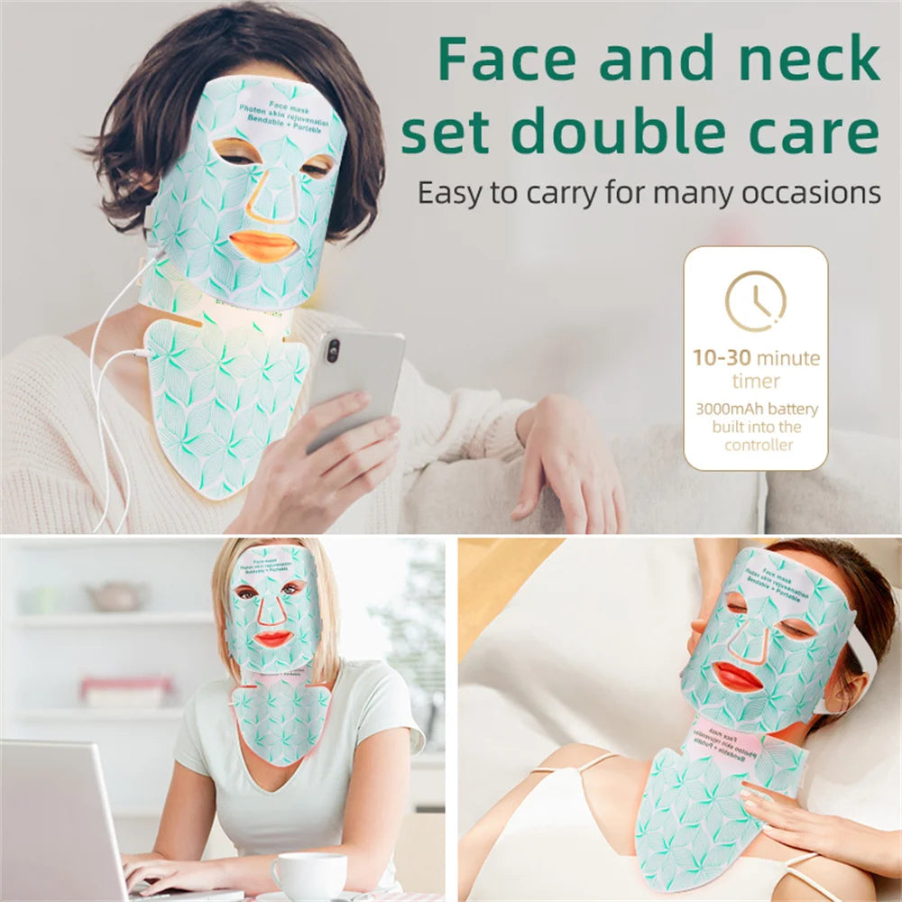 Maschera LED 8 Colori Viso e Collo – Terapia Luce Rossa e Infrarossi | Anti-Età, Acne, Sebo, Schiarente