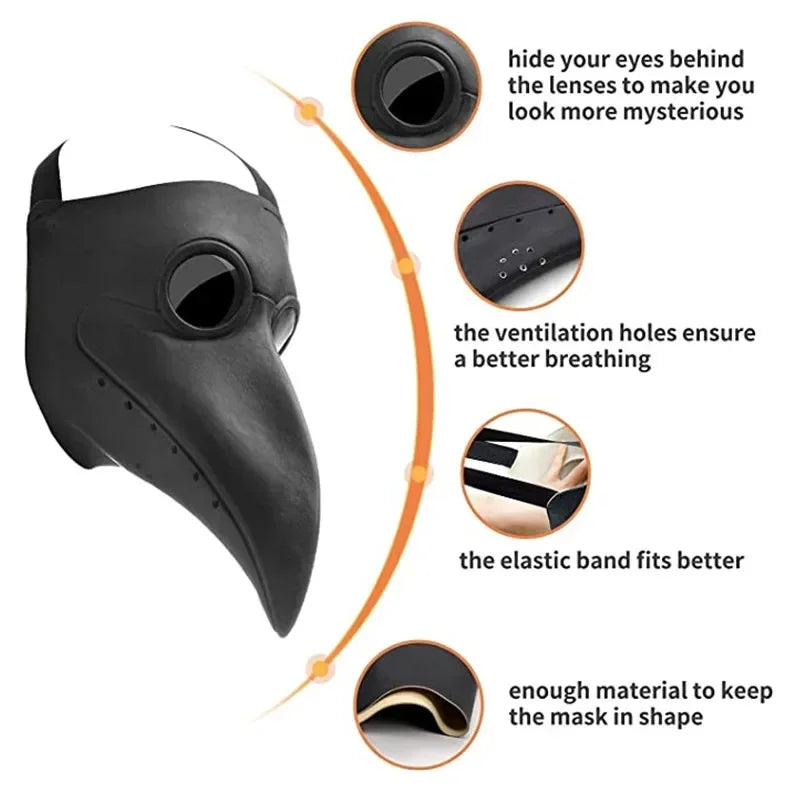 Maschera Medico della Peste steampunk in gomma nera