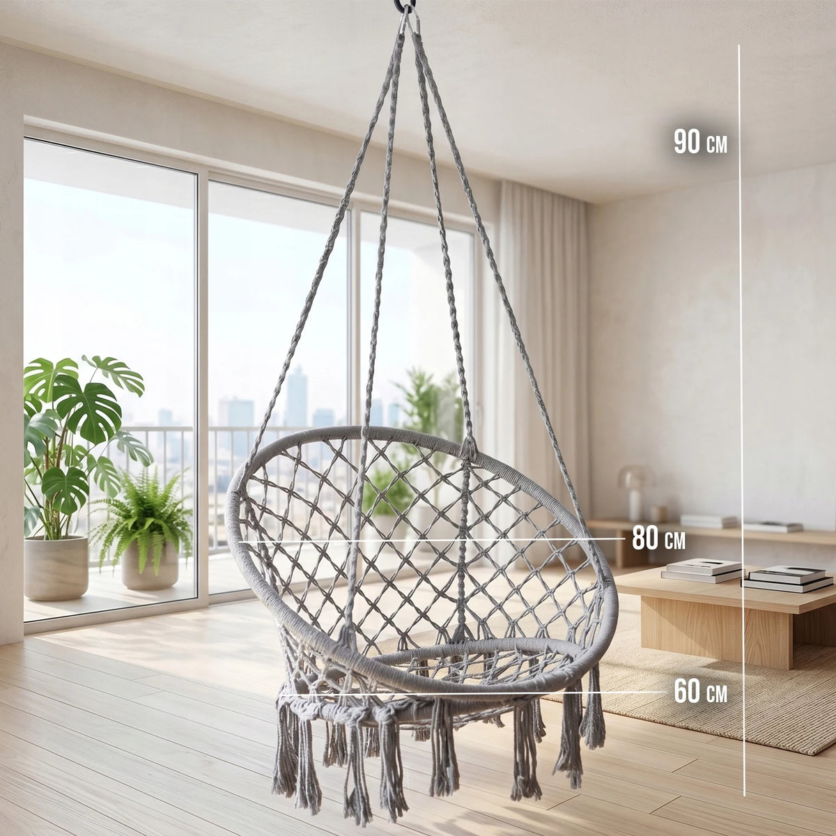 Sedia Pensile Boho Intrecciata – Dondolo a Nido per Giardino, Terrazza, Balcone e Interni, Stile Boho, Portata 160 kg