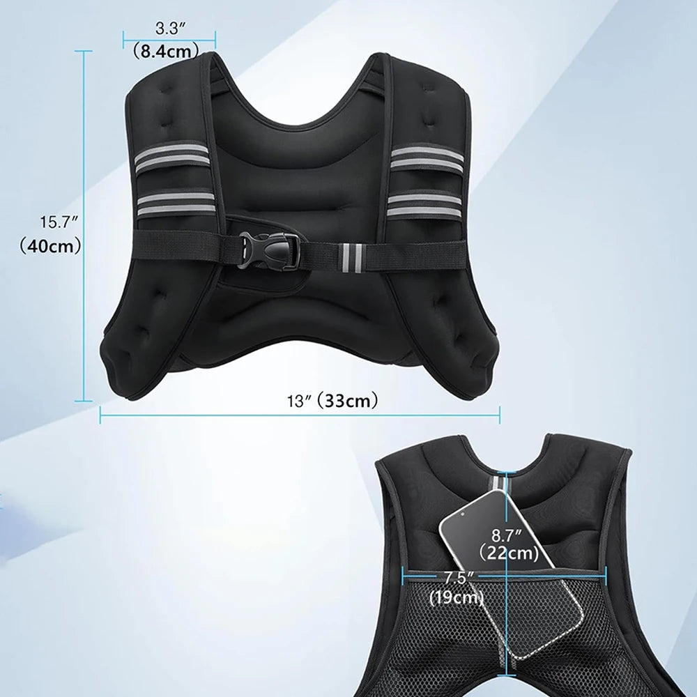 Gilet Zavorrato 12 lb (5.4 kg) con Cinghia Regolabile, Tasche e Strisce Riflettenti – per Yoga, Jogging, Pesi e Allenamento