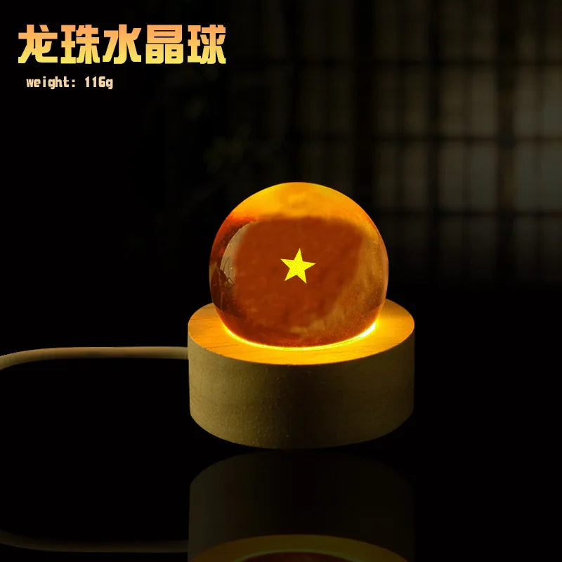 Sfera del Drago Dragon Ball Z – Cristallo Giallo con Base LED in Legno, 1-7 Stelle, Lampada da Notte e Decorazione Scrivania