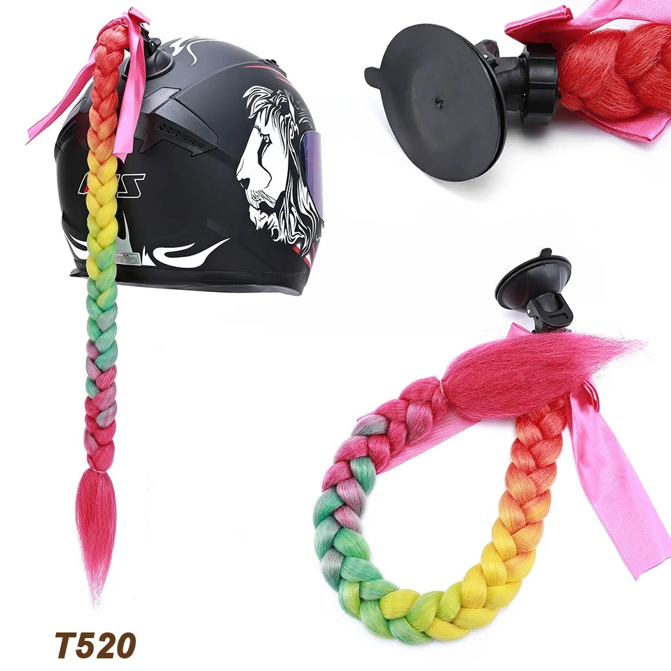 Benehair Trecce Sintetiche per Casco con Sfumatura – Coda con Ventosa e Fiocco per Moto 1 PZ
