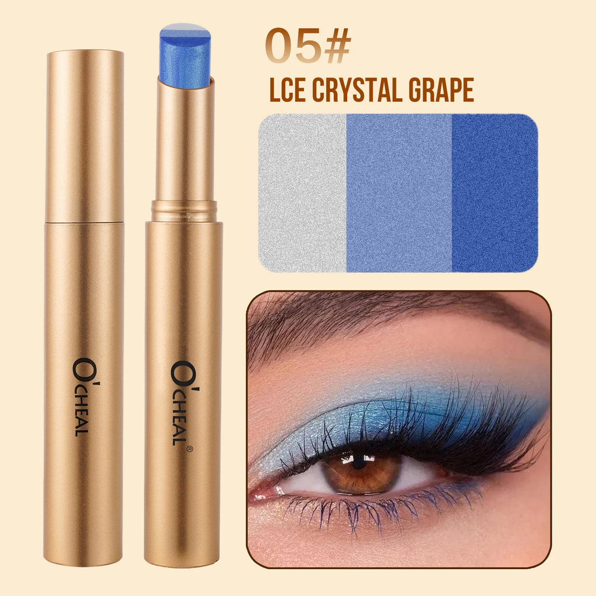 O'CHEAL Matita Ombretti 3 Colori – Glitter Waterproof, Lunga Durata, Finish Gradiente