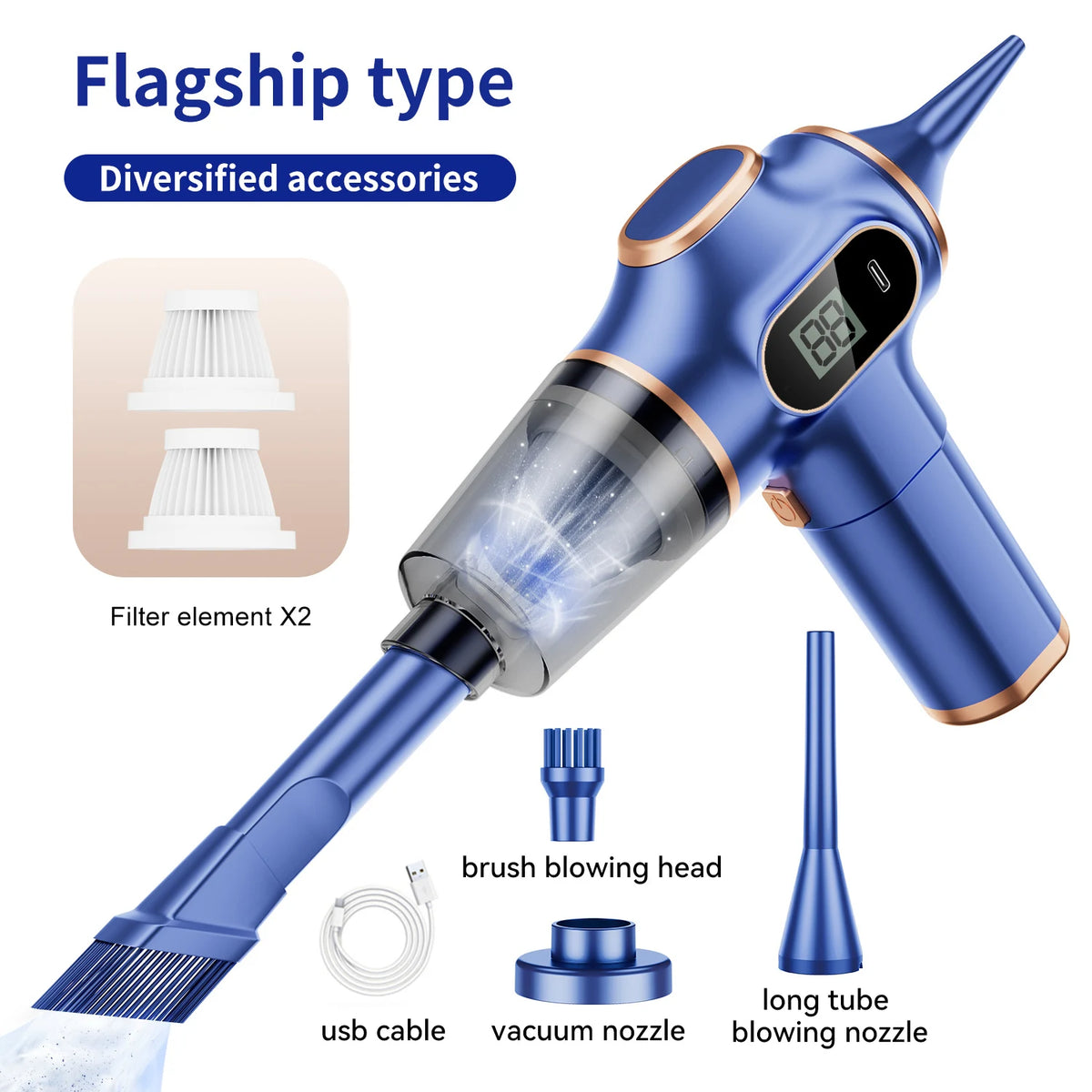 Aspirapolvere Portatile Wireless per Auto e Casa – 60W, Filtro HEPA, Senza Fili, per Divano, Tappeti e Tastiere