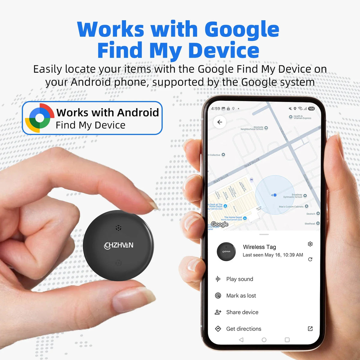 Mini Tracker Bluetooth per Android – Localizzatore Smart per Chiavi, Borsa e Bagagli, Compatibile con Google Find Hub