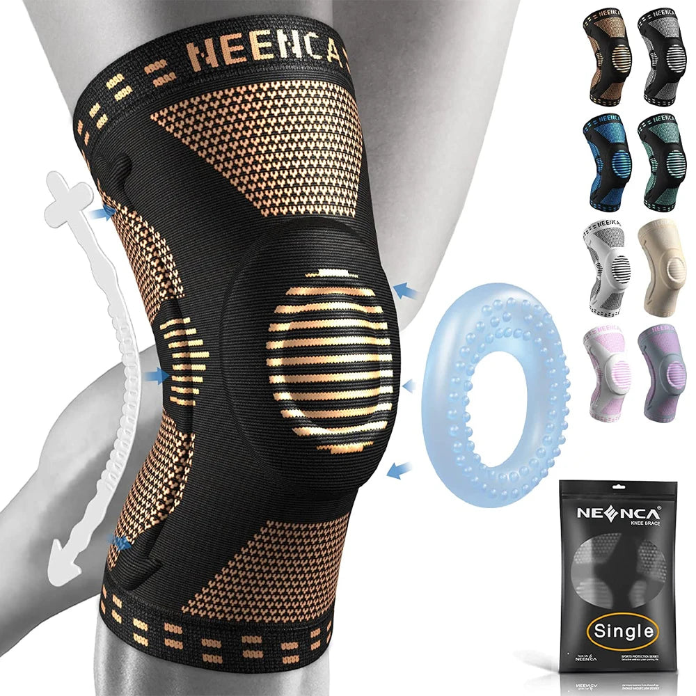 NEENCA Ginocchiera in Fibra di Rame con Cuscinetto Gel Rotuleo e Stabilizzatori Laterali – per Dolore al Ginocchio, Artrite, ACL e Sport