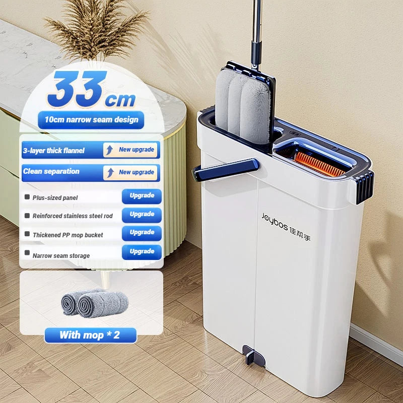 JOYBOS Mocio Piatto 33cm con Secchio – Sistema Lavaggio e Asciugatura, Senza Mani, per Pavimenti di Casa