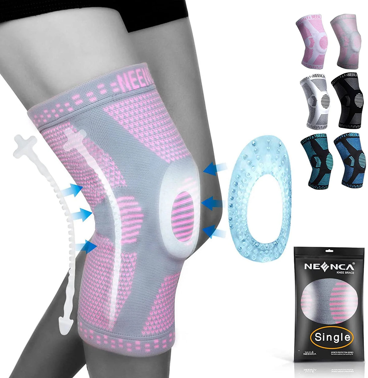 NEENCA Ginocchiera in Fibra di Rame con Cuscinetto Gel Rotuleo e Stabilizzatori Laterali – per Dolore al Ginocchio, Artrite, ACL e Sport