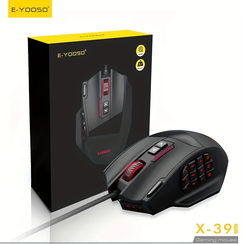 Mouse Gaming Cablato E-YOOSO X-39 PRO – 12 Tasti Programmabili, Sensore SG8960, RGB Personalizzabile, Ergonomico