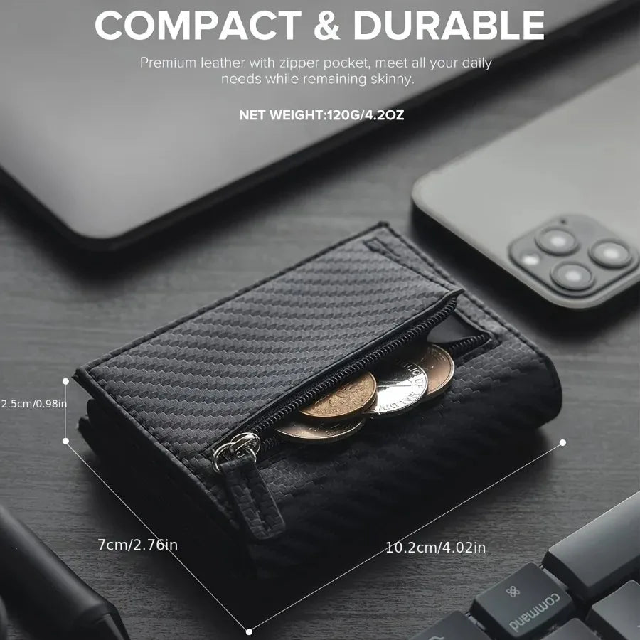 Portafoglio Uomo con Portamonete a Zip – Porta Carte Pop-Up Automatico, Blocco RFID, Design Minimalista