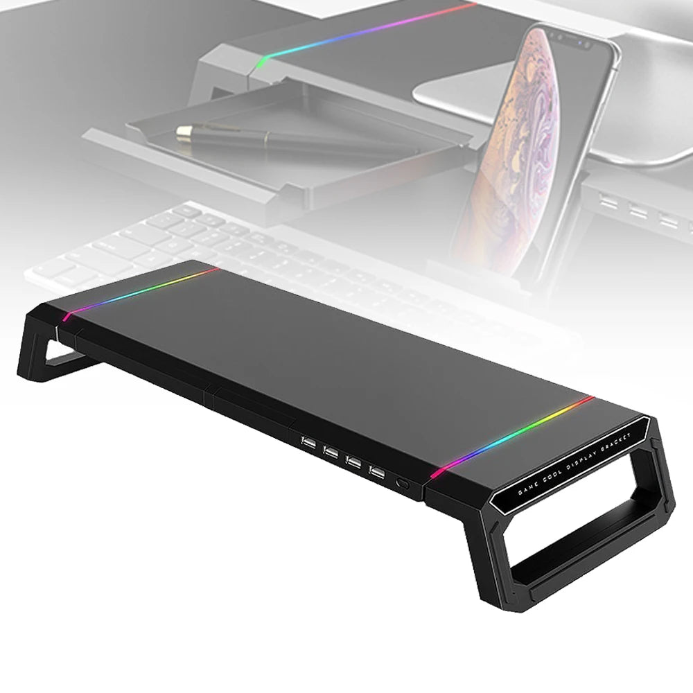 Supporto Monitor PC con Porte USB 3.0 – Rialzo Regolabile per Desktop, Laptop, Tastiera e Ripiano Portaoggetti