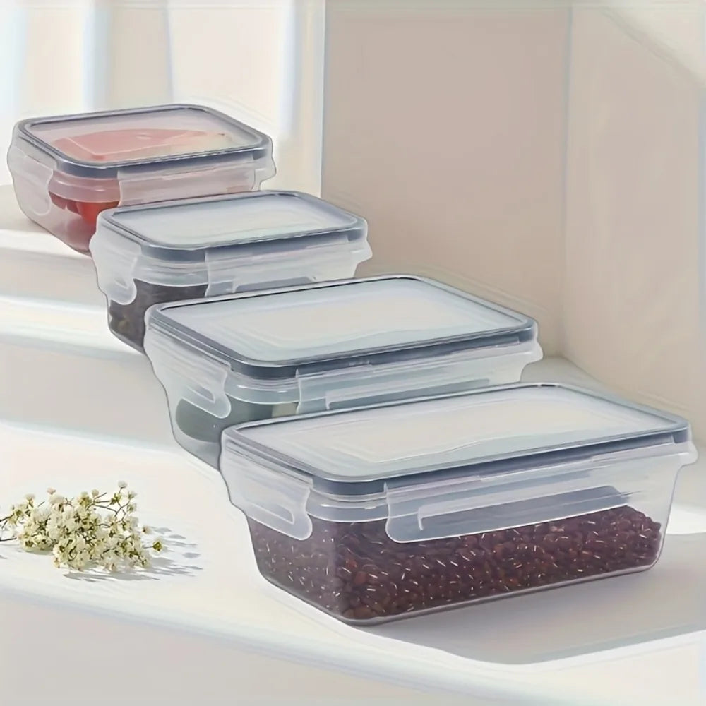 Set 8 Contenitori Alimentari Ermetici Senza BPA con Coperchi a Clip – Adatti a Microonde e Freezer, in Plastica PP per Alimenti Secchi, Frutta e Verdura