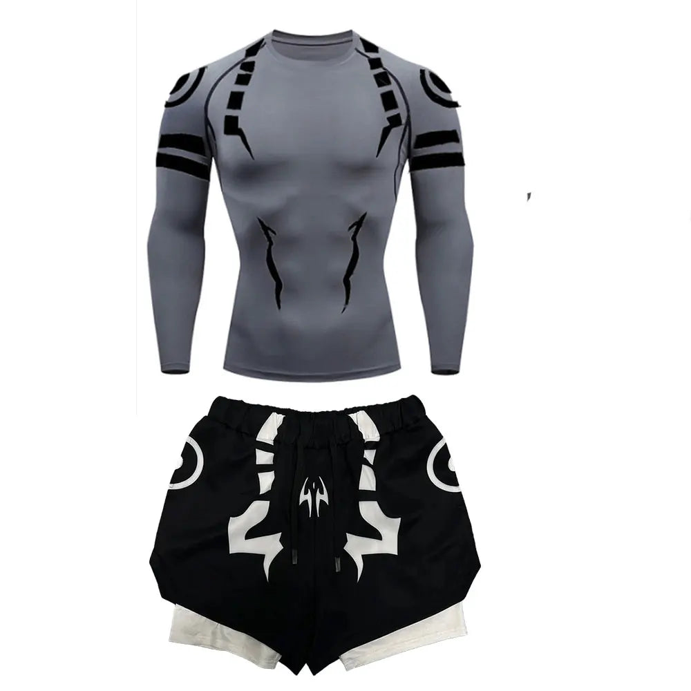 Set Compressione Anime Jujutsu Kaisen – Maglia 3D + Shorts da Palestra, Asciugatura Rapida, per Uomo