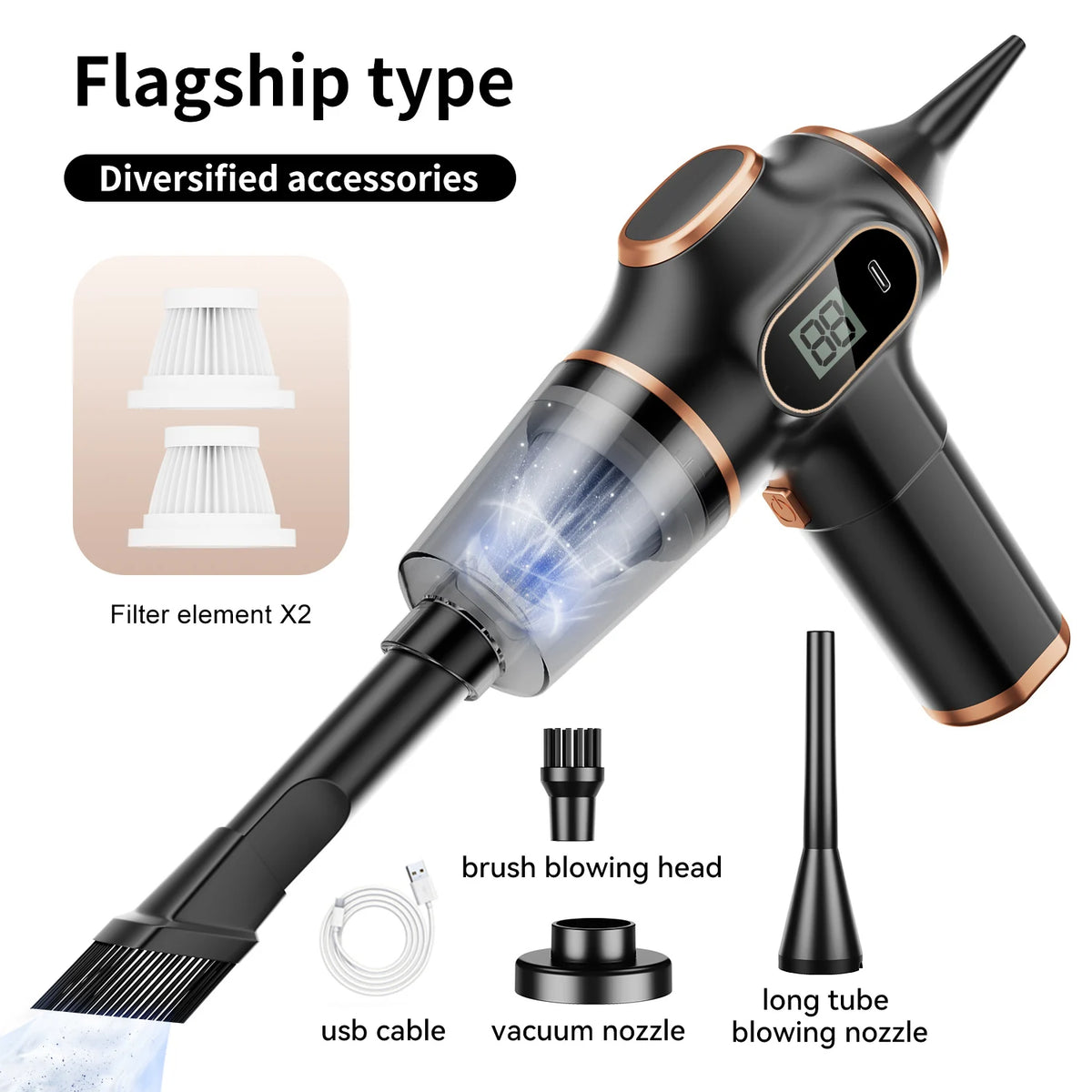 Aspirapolvere Portatile Wireless per Auto e Casa – 60W, Filtro HEPA, Senza Fili, per Divano, Tappeti e Tastiere