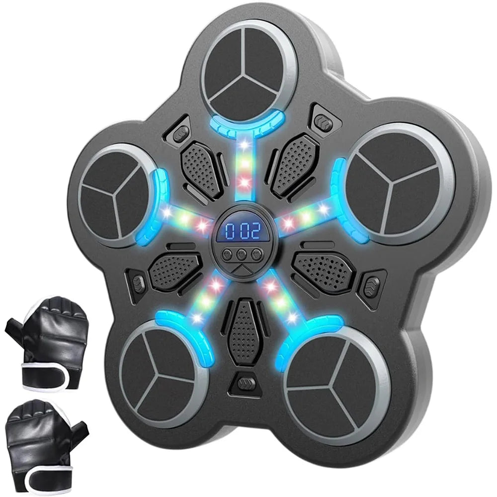 Sacco da Boxe da Parete con Musica – 3 Velocità, Luci LED, Senza Foratura | 34x33x4,5cm | Palestra Casa, Fitness, Dimagrimento