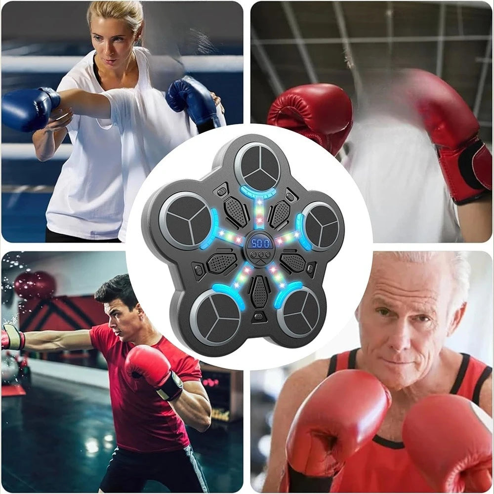 Sacco da Boxe da Parete con Musica – 3 Velocità, Luci LED, Senza Foratura | 34x33x4,5cm | Palestra Casa, Fitness, Dimagrimento