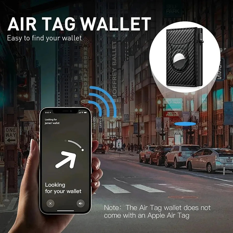 Portafoglio Uomo in Fibra di Carbonio – RFID, Clip Magnetica, Tripla Piega, Tasca Zip, Compatibile AirTag