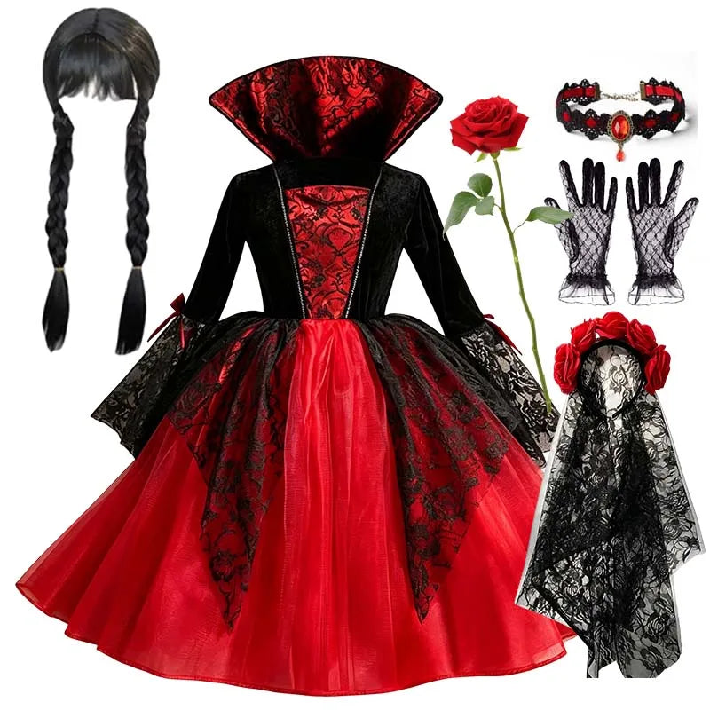 Costume bambina sposa fantasma e vampira per Halloween