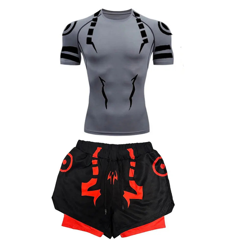 Set Compressione Anime Jujutsu Kaisen – Maglia 3D + Shorts da Palestra, Asciugatura Rapida, per Uomo