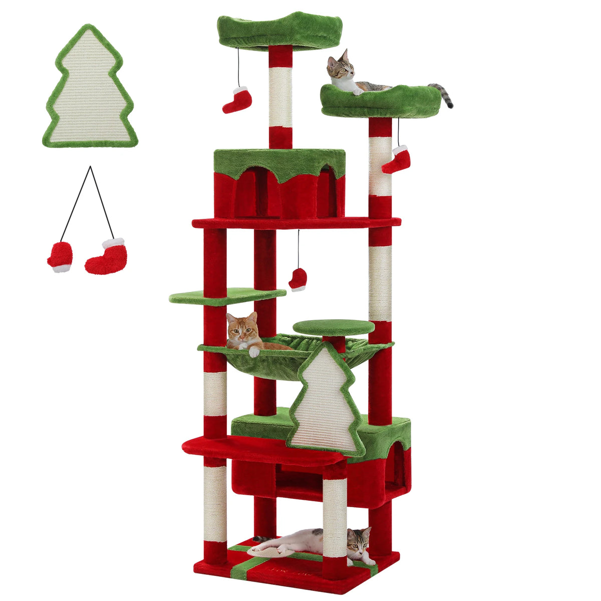 PAWZ Road Albero per Gatti da Interno Grande con Tiragraffi in Sisal, Amaca, Piattaforme e Grotte – 136/164/184 cm
