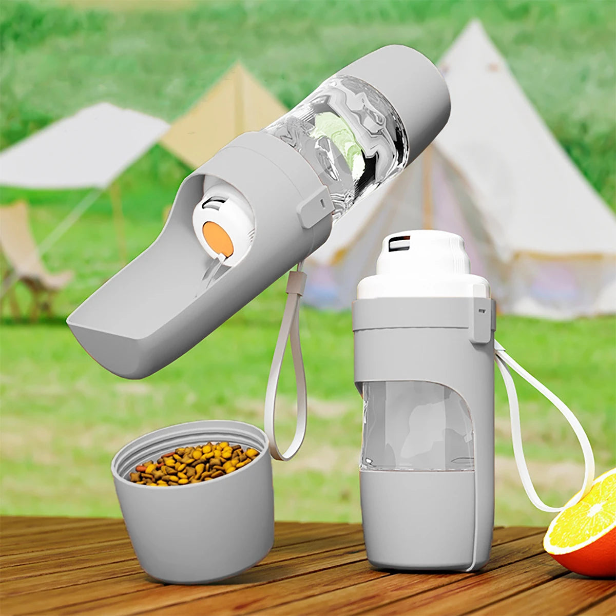 Borraccia Portatile per Cani e Gatti con Contenitore per Acqua e Cibo – 500 ml, Ciotola da Viaggio per Animali