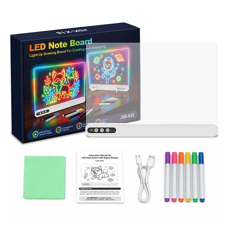 Lavagna LED Luminosa Ricaricabile – Bacheca Neon Acrilica con Timer, Display Batteria, 7 Colori RGB e 7 Effetti, per Bambini e Ufficio