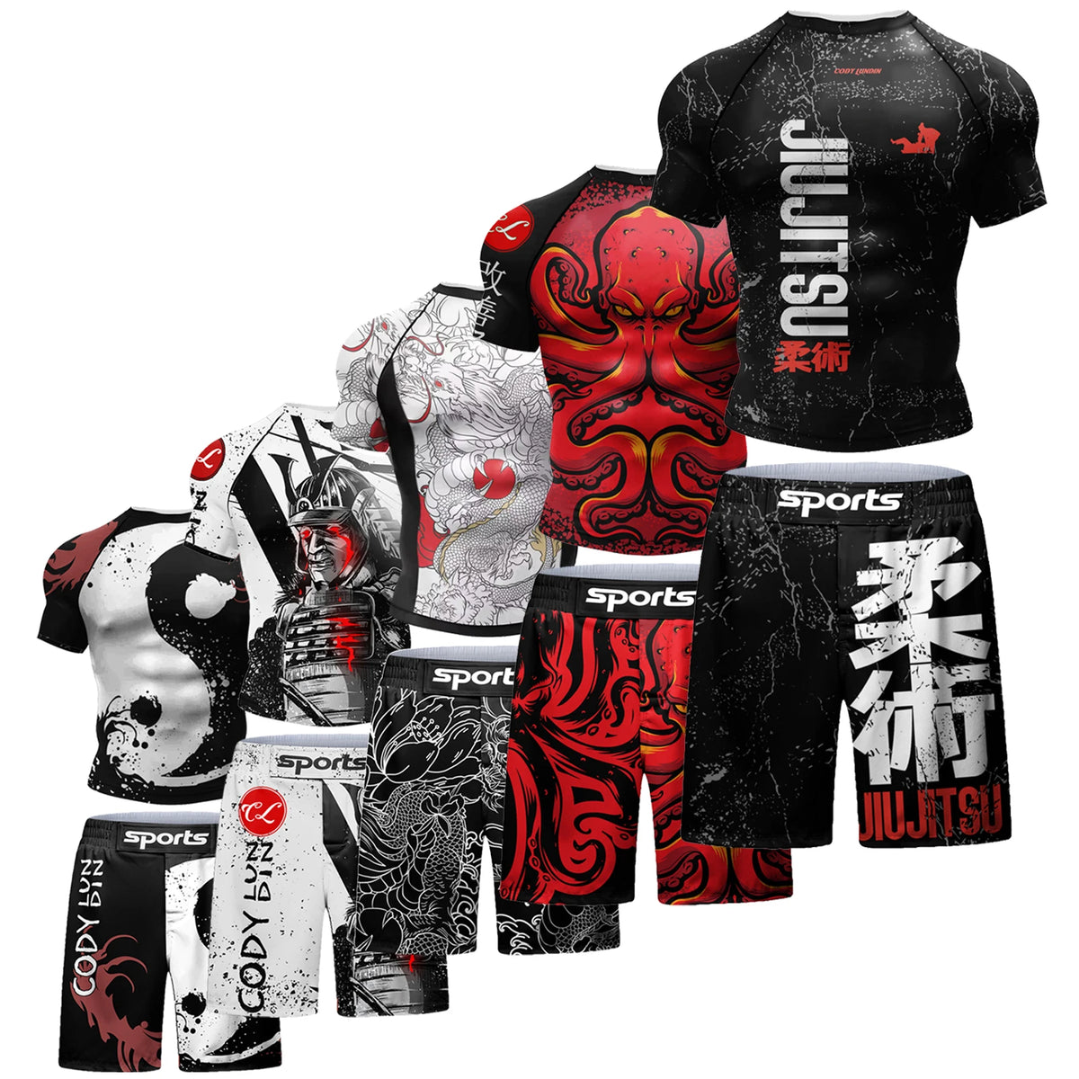 Set Sportivo 2 Pezzi BJJ / MMA – Rashguard + Shorts Muay Thai, Grappling, Boxe, Corsa e Palestra