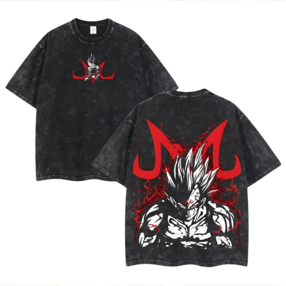 T-Shirt Dragon Ball Cosplay – Goku & Vegeta | Oversize Washed, Cotone, Anime Harajuku Streetwear Uomo