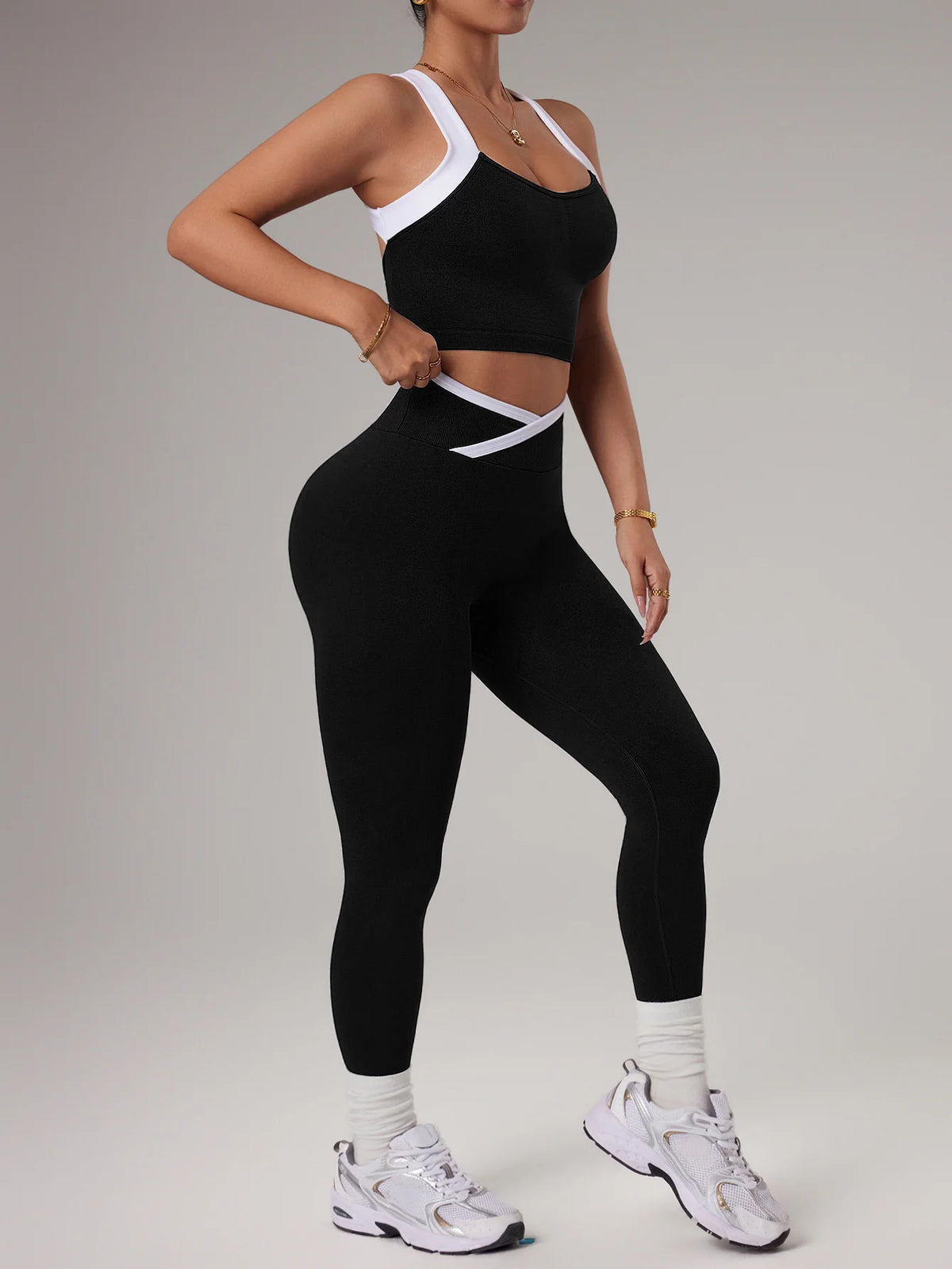 Set Yoga Donna 2 Pezzi Senza Cuciture – Top Crop + Leggings a Vita Alta con Controllo Addome, Activewear Sportswear