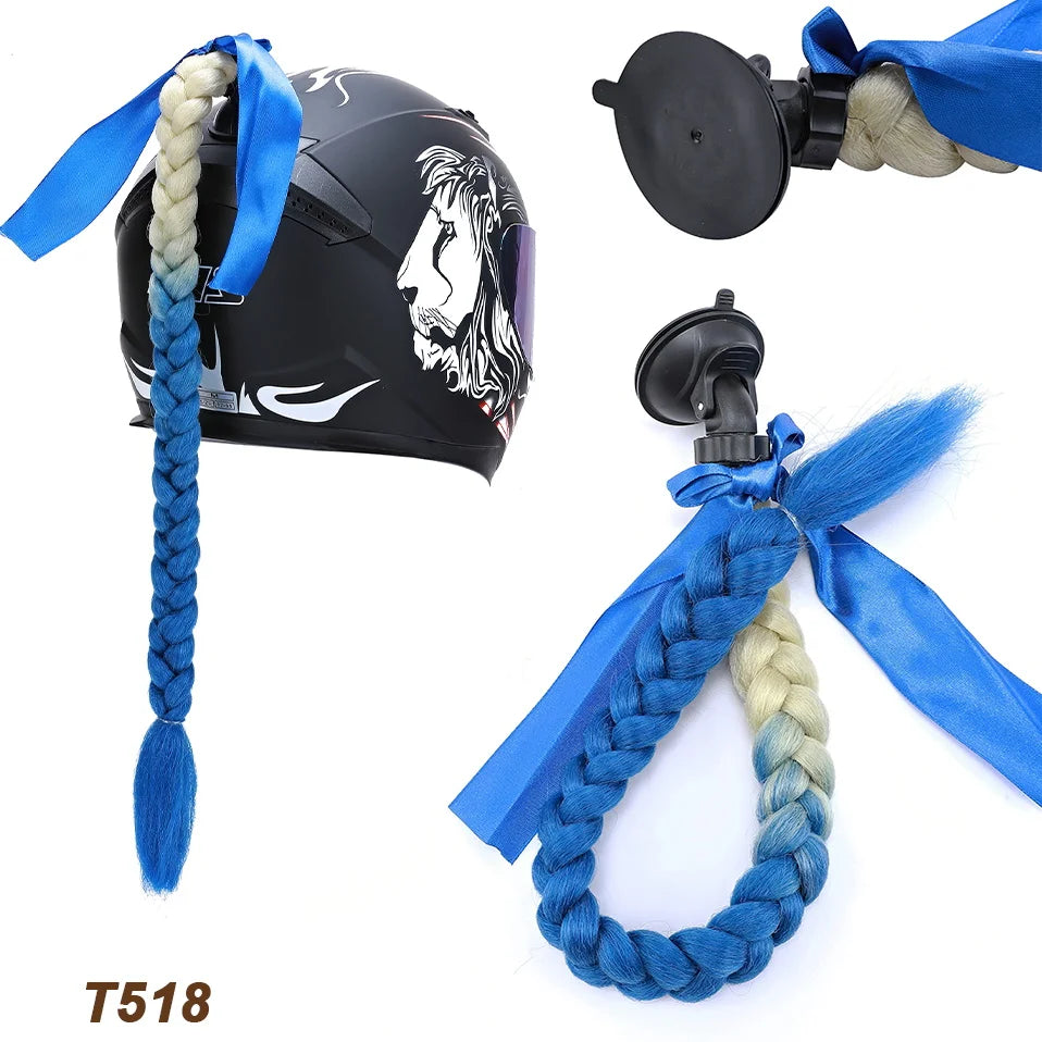 Benehair Trecce Sintetiche per Casco con Sfumatura – Coda con Ventosa e Fiocco per Moto 1 PZ