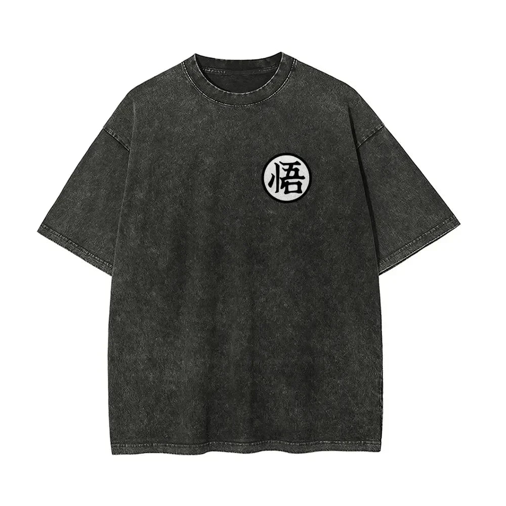 T-Shirt Dragon Ball Cosplay – Goku & Vegeta | Oversize Washed, Cotone, Anime Harajuku Streetwear Uomo