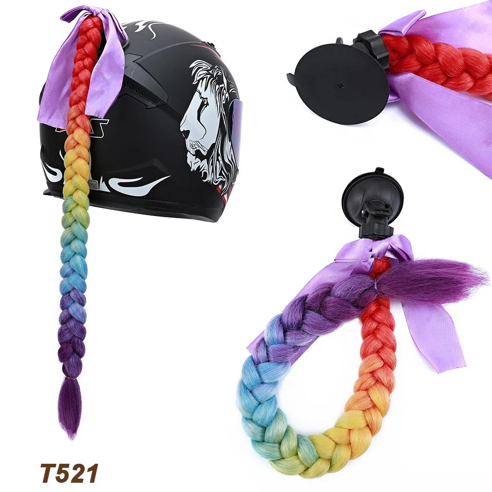 Benehair Trecce Sintetiche per Casco con Sfumatura – Coda con Ventosa e Fiocco per Moto 1 PZ
