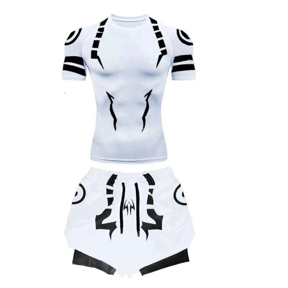 Set Compressione Anime Jujutsu Kaisen – Maglia 3D + Shorts da Palestra, Asciugatura Rapida, per Uomo