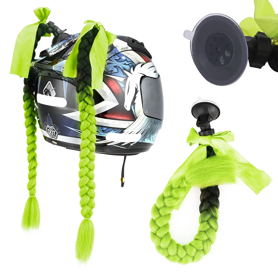Benehair Trecce Sintetiche per Casco con Sfumatura – Coda con Ventosa e Fiocco per Moto 1 PZ