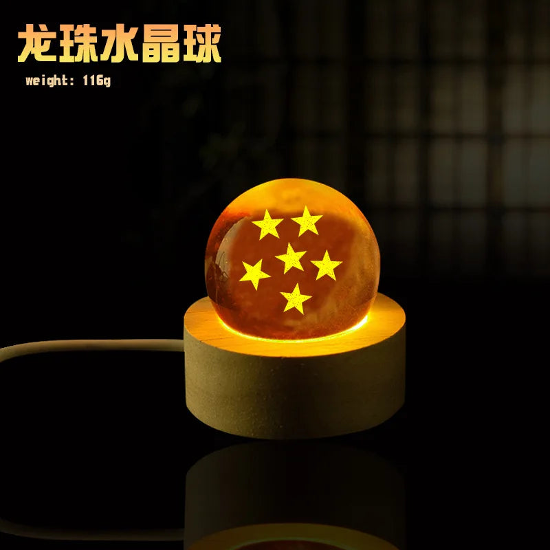 Sfera del Drago Dragon Ball Z – Cristallo Giallo con Base LED in Legno, 1-7 Stelle, Lampada da Notte e Decorazione Scrivania