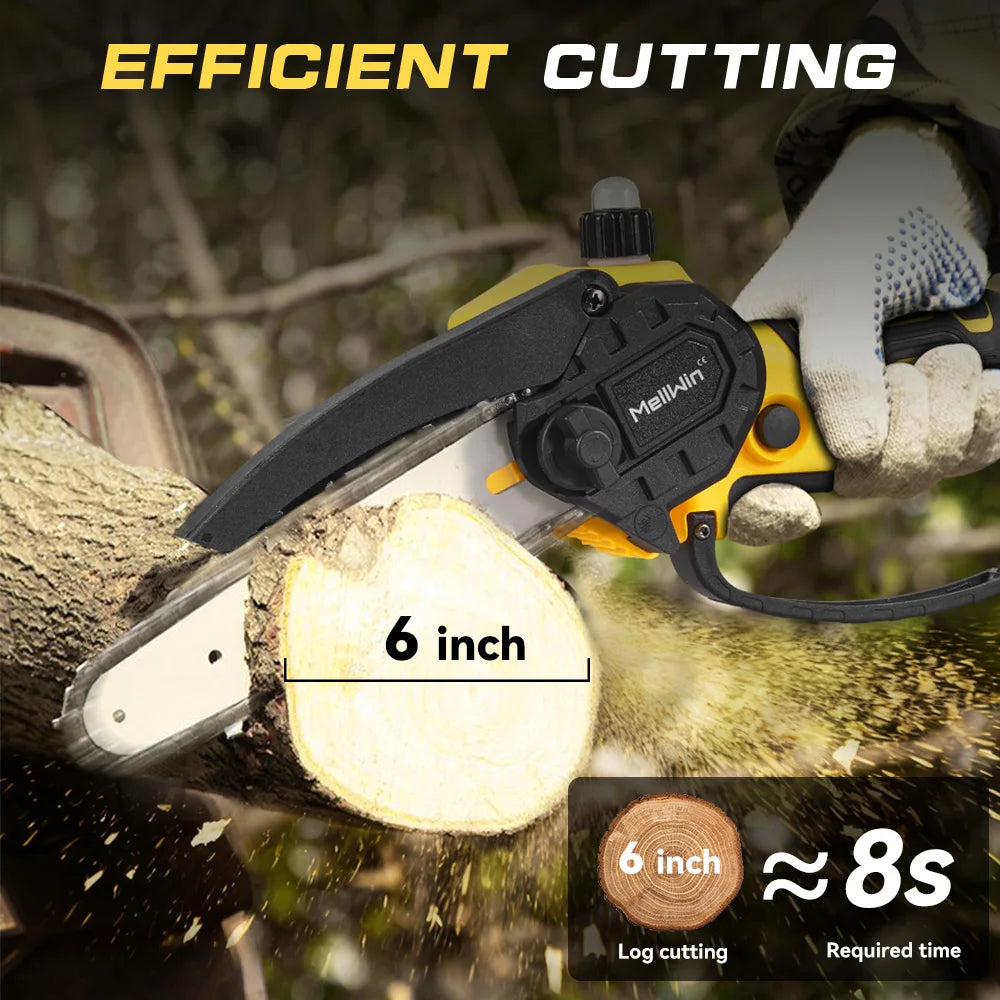 Mini Motosega Elettrica MELLWIN Cordless 6" – Sega da Potatura per Giardino | Compatibile Batteria Makita 18V