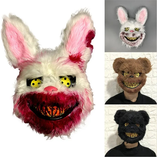 Maschera peluche Halloween con coniglio e orso