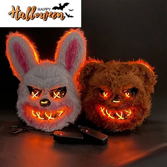 Maschera LED Halloween con coniglio e orso