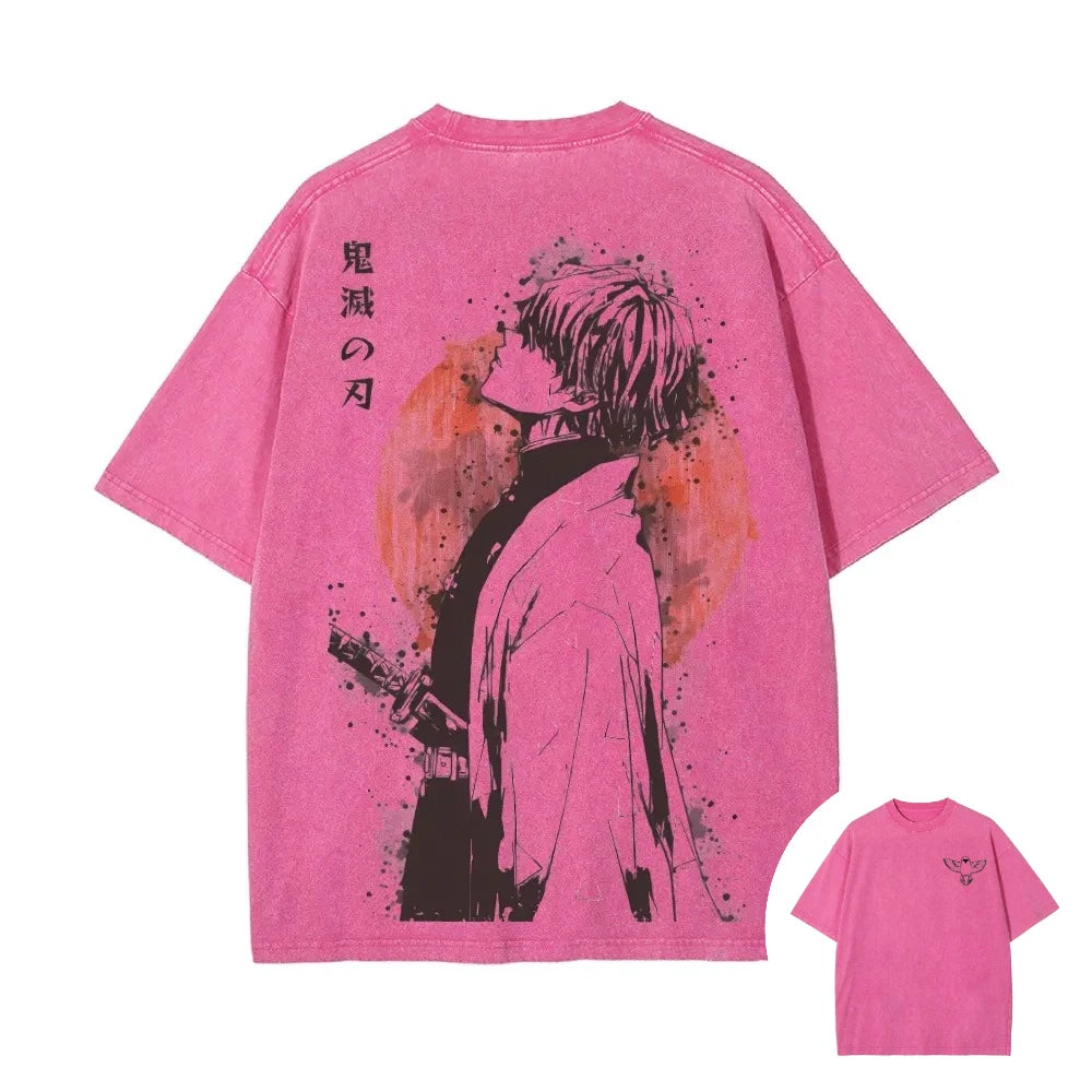 T-Shirt Demon Slayer – Zenitsu Agatsuma Respiro del Tuono | Vintage Washed, Stile Anni '90, Manica Corta Unisex