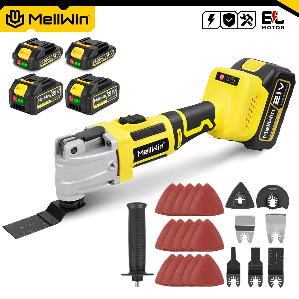Utensile Multifunzione Oscillante MELLWIN Brushless 6+3 Velocità – Sega, Raschietto, Taglio | Compatibile Batteria Makita 18V