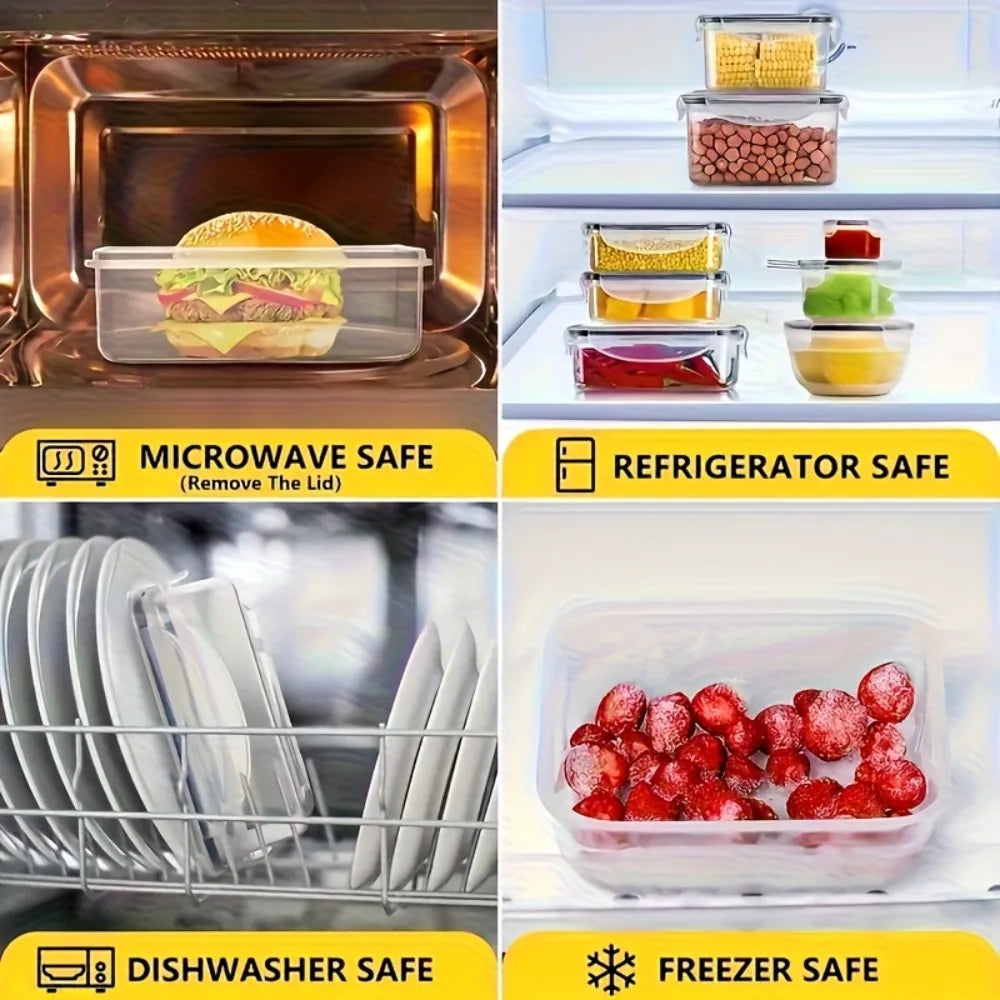 Set 8 Contenitori Alimentari Ermetici Senza BPA con Coperchi a Clip – Adatti a Microonde e Freezer, in Plastica PP per Alimenti Secchi, Frutta e Verdura