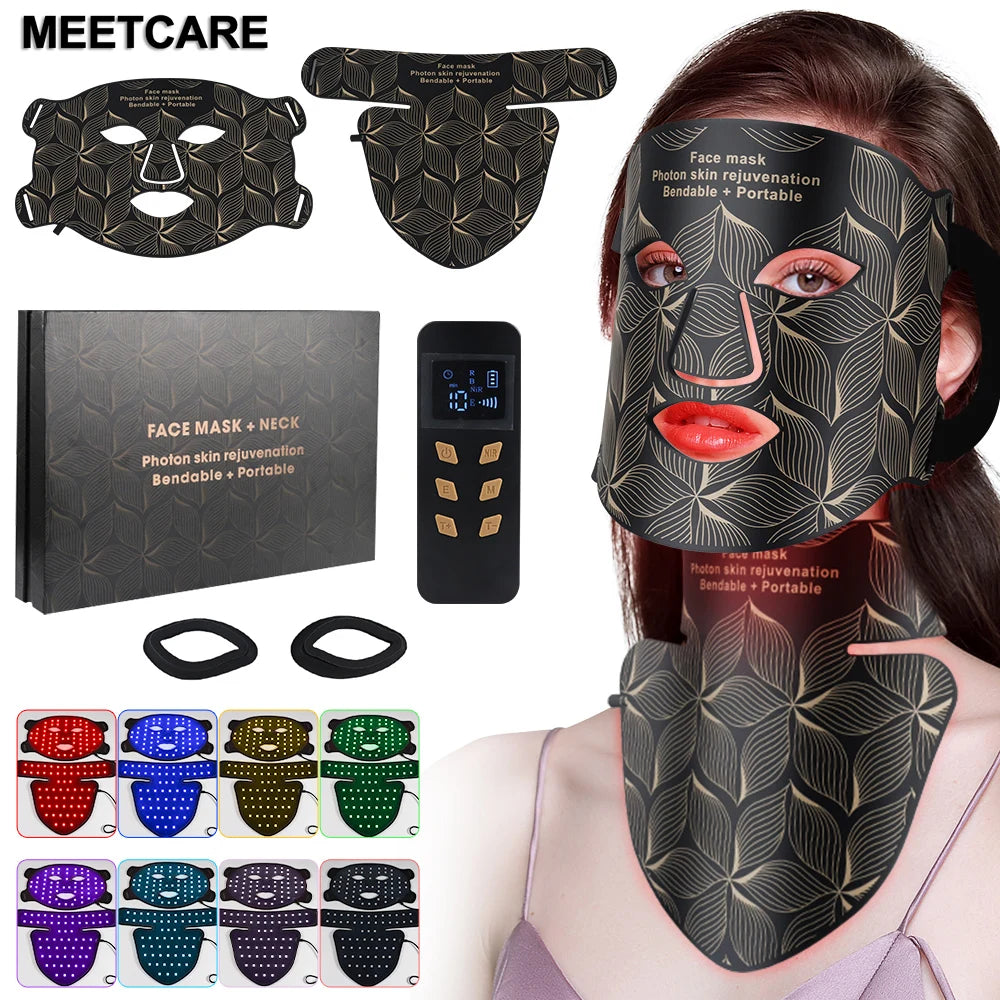 Maschera LED 8 Colori Viso e Collo – Terapia Luce Rossa e Infrarossi | Anti-Età, Acne, Sebo, Schiarente