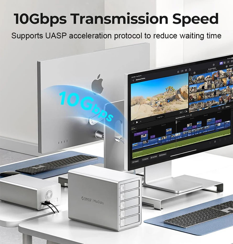 Docking Station ORICO 4/5 Bay SATA 10Gbps – Box Esterno HDD/SSD 2,5"/3,5", USB 3.2 Type-C, Daisy Chain, 110TB, Alimentatore 150W